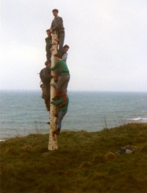Gavin Fuller - OODS Committee 1988-9 up a pole in Cornwall